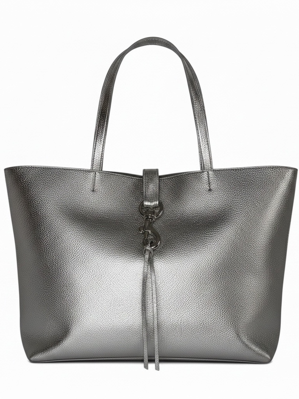 🩶 Rebecca Minkoff Metallic Silver Leather Megan Tote NWOT Dust Bag